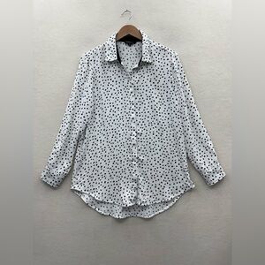 Dalia Women’s Large White Black Hearts Button Up Long Sleeve Shirt